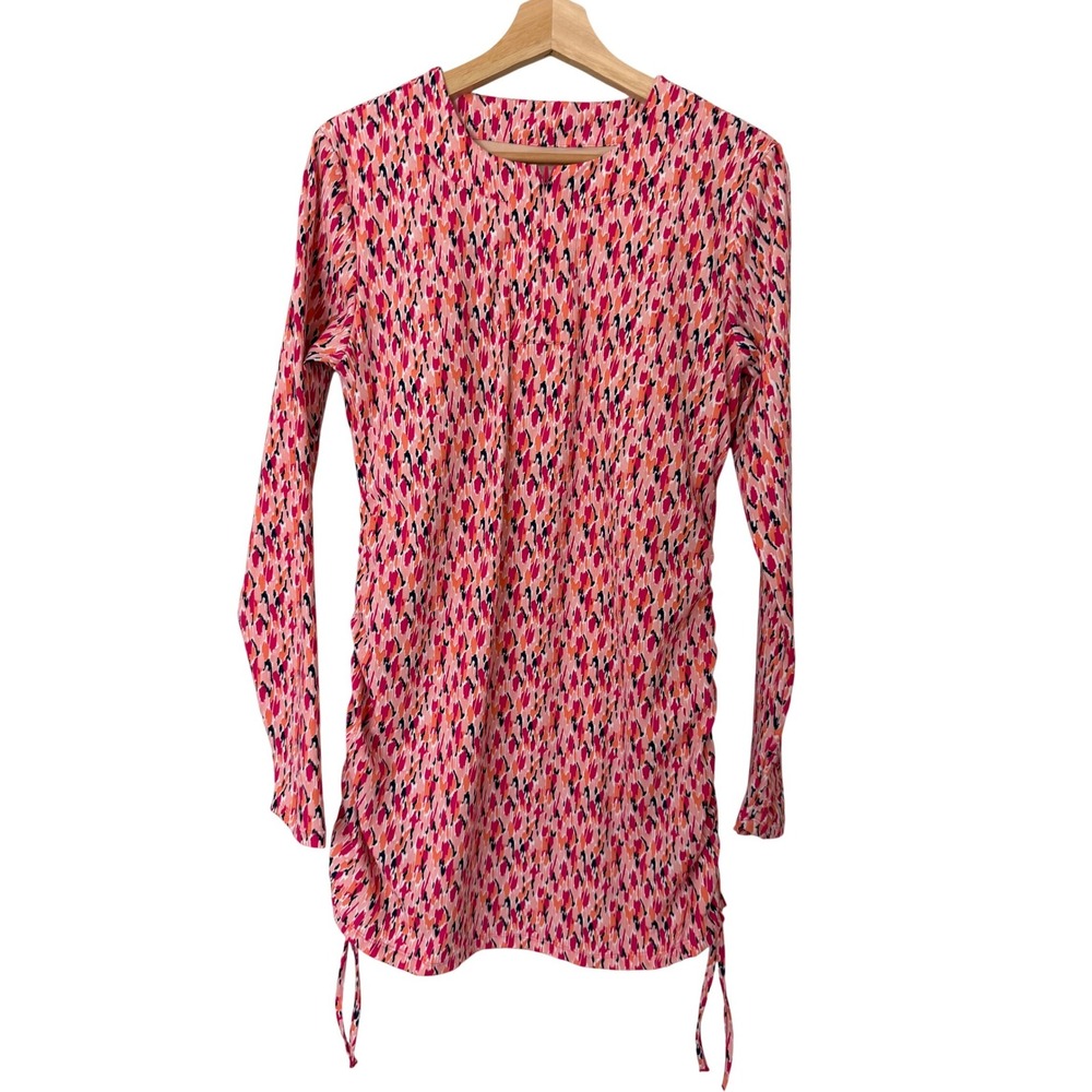 Coolibar Pink Abstract Print UPF 50+ Hokulani Ruche Swim Shirt 10415 Size Medium